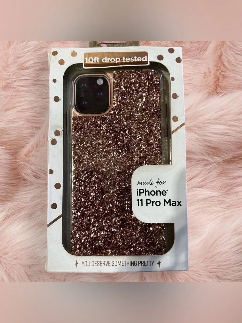 Glitter & Floral iPhone 11 Pro Max Case Duo - Rose Gold Glitter and Beige Floral